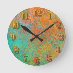 Copper and turquoise texture round clock