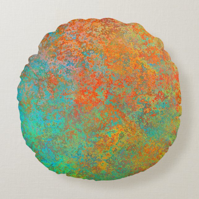Copper and turquoise texture round cushion (Front)