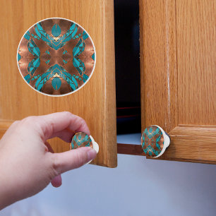 Copper and Turquoise X Ceramic Knob