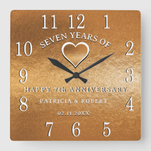 Copper Anniversary 7 Year Wedding Anniversary Gift Square Wall Clock