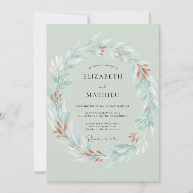 Copper Aqua Wreath Wedding Invitation (Front)