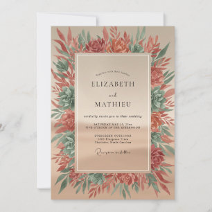 Copper Autumn Leaf Wedding Invitation