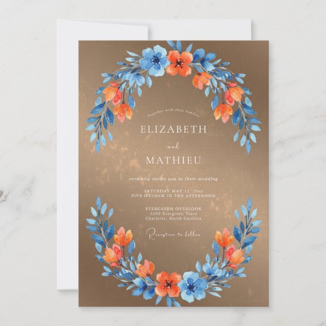 Copper Azure Foliage Eucalyptus Wedding Invitation (Front)