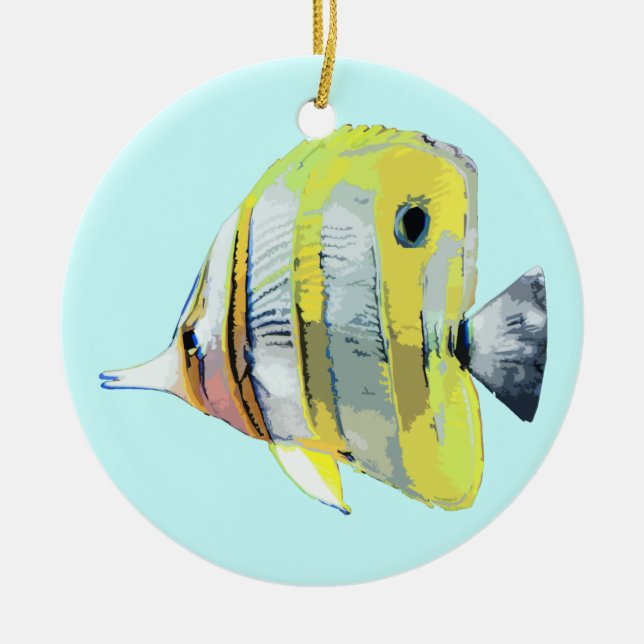 Copper Banded Butterfly Fish Ceramic Tree Decoration (Front)