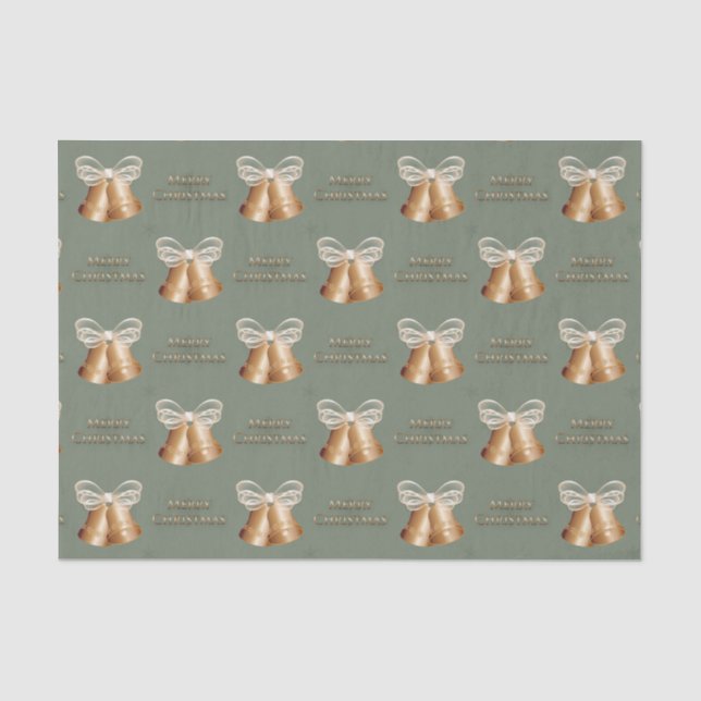 Copper Bells & Cream Bow Merry Christmas Tissue Paper (Front)