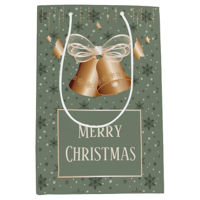Copper Bells & Cream Bow Snowflakes Medium Gift Bag (Front)