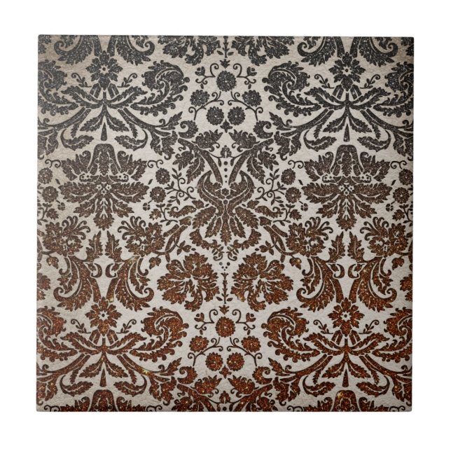 Copper, Black, and Brown Damask Tile (Front)