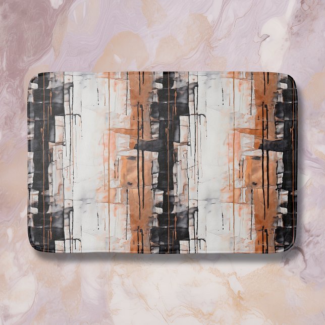 Copper, Black and White Abstract Dripping Paint Bath Mat (Creator Uploaded)
