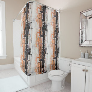 Copper, Black and White Abstract Dripping Paint Shower Curtain