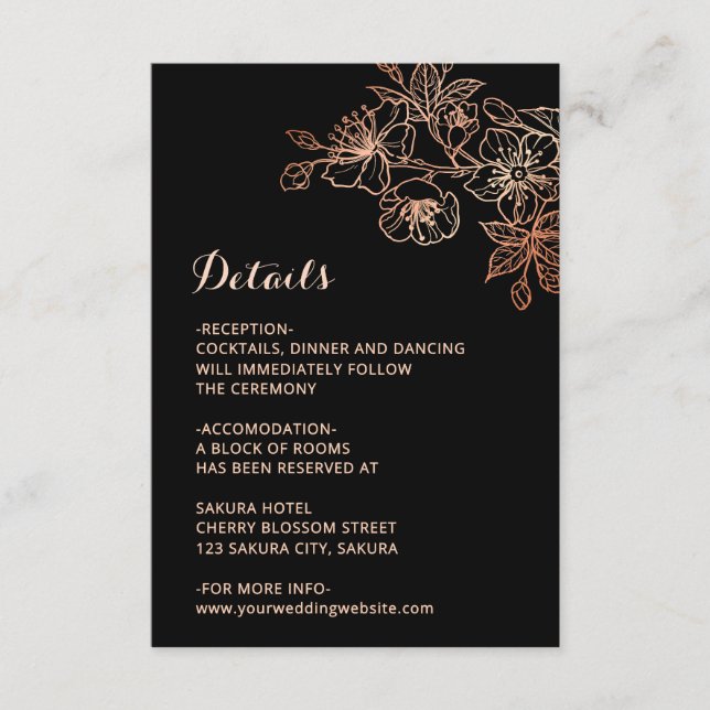 Copper Black Floral Line Art Wedding Enclosure Card (Front)