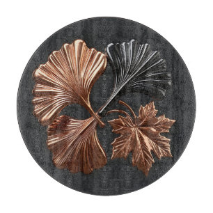 Copper Black Ginkgo Maple Metallic Leaves Cutting Board