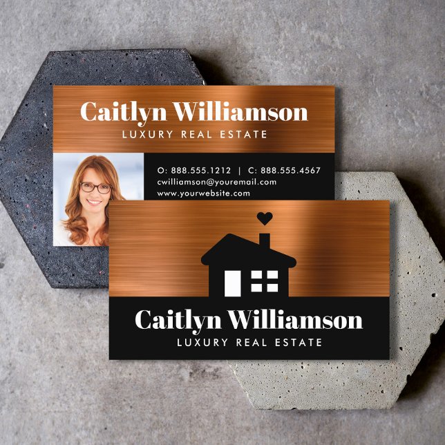 Copper Black Photo Real Estate Agent Broker House Business Card (Creator Uploaded)