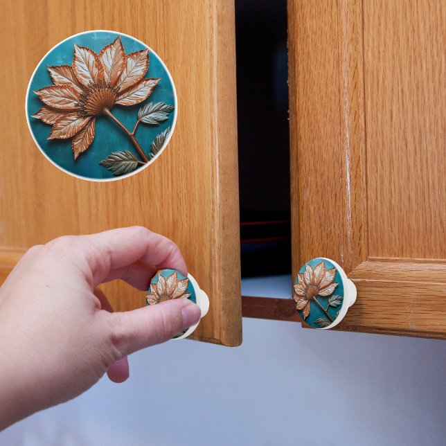 Copper Blooming Flower on Teal Ceramic Knob (Creator Uploaded)