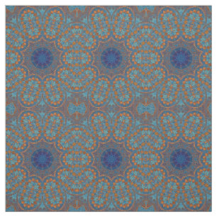 Copper Blue Circles Indian Print Pattern Fabric