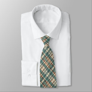 Copper, Blue-Green & Cream Grunge Plaid Pattern  Tie