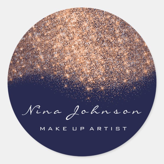 Copper Blue Navy Rose Glitter Makeup Artist Beauty Classic Round Sticker (Front)