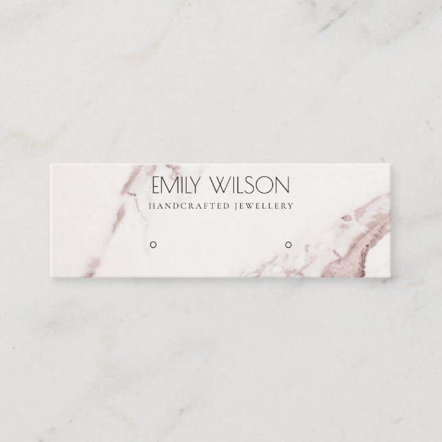 COPPER BLUSH PINK MARBLE STUD EARRING DISPLAY LOGO MINI BUSINESS CARD (Front)