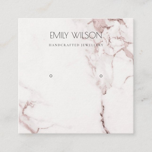 COPPER BLUSH PINK MARBLE STUD EARRING DISPLAY LOGO SQUARE BUSINESS CARD (Front)