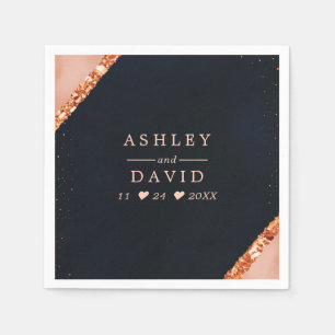 Copper Blush Pink Navy Geometric Wedding Napkin