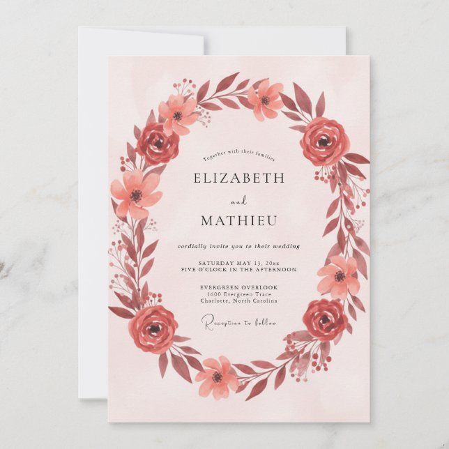 Copper Blush Wreath Wedding Invitation (Front)