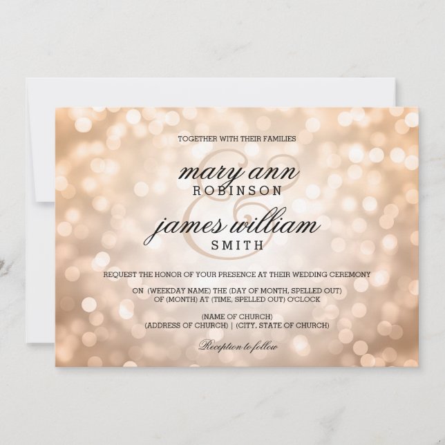 Copper Bokeh Lights Elegant Wedding Invitation (Front)