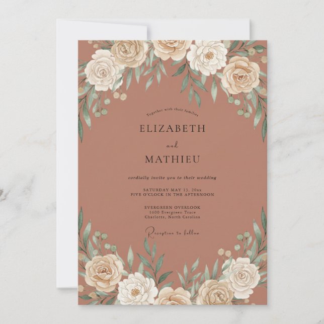 Copper Botanical Watercolor Wedding Invitation (Front)