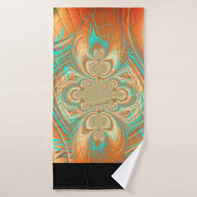 Copper Bronze and Aqua Abstract Pattern Towel (Bath Towel)