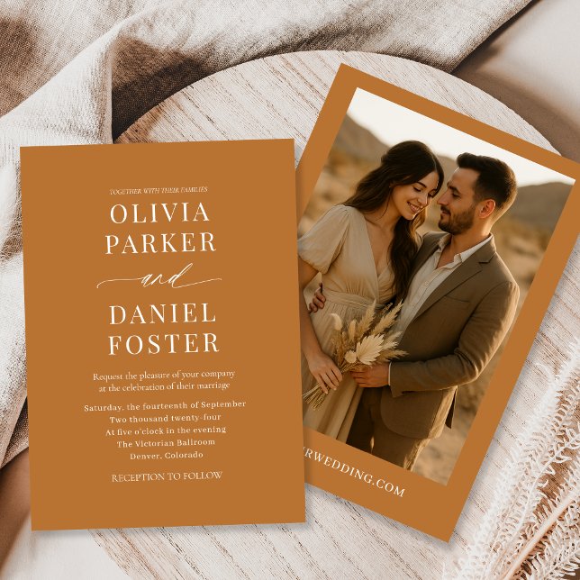Copper Bronze Boho Minimalist Photo Wedding Invitation (Creator Uploaded)