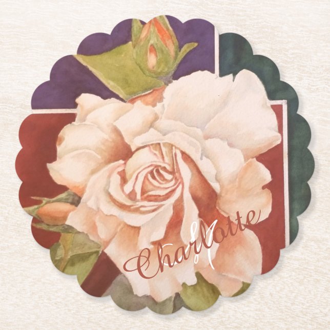 Copper Bronze Floral Paper Coaster (Front)