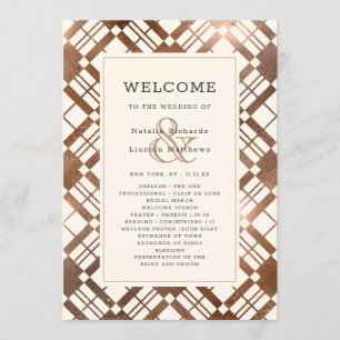 Copper Bronze Rustic Fall Plaid Wedding Ceremony Program