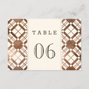 Copper Bronze Rustic Farmhouse Plaid Table Number
