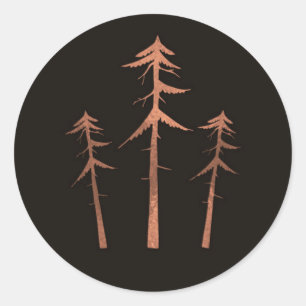 Copper Bronze Tall Pine Trees Rustic Wedding Classic Round Sticker