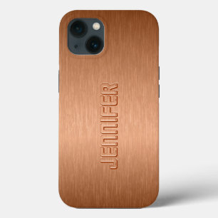Copper Brown Metallic Brushed Aluminium Look iPhone 13 Case