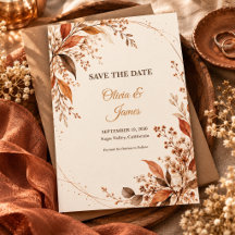 Copper Brown Rustic Botanical Elegant Wedding