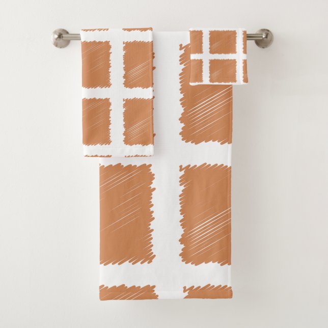 Copper Brown Sketch Throw Pillow Bath Towel Set (Insitu)