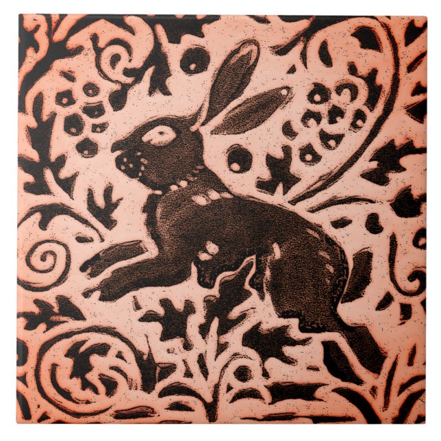 Copper Brown Woodland Bunny Rabbit Fall Trivet (Front)