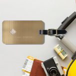 Copper Brushed Metal Ivory Diamond Monogrammed Luggage Tag<br><div class="desc">Modern exclusive looking luggage tag on a beige tan sleek metallic like texture background with geometric diamond shaped monogram. Personalise it with your name,  monogram,  and details on both sides!</div>