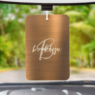Copper Brushed Metal Script Monogram  Car Air Freshener