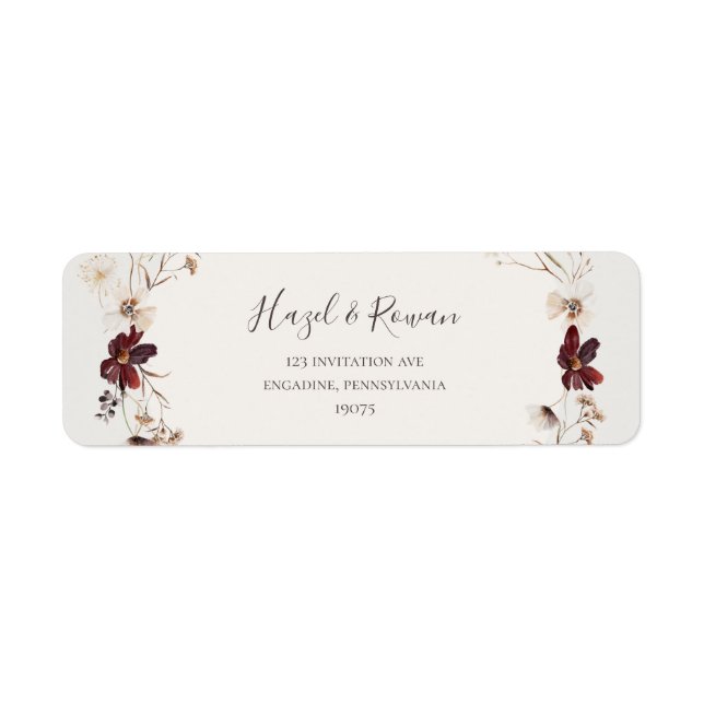 Copper Burgundy Wildflower | Beige Return Address Label (Front)