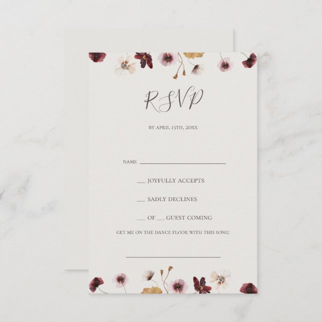 Copper Burgundy Wildflower Beige Song Request RSVP (Front/Back)
