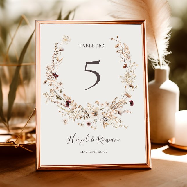 Copper Burgundy Wildflower | Beige Table Number (Creator Uploaded)