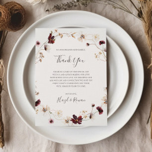 Copper Burgundy Wildflower   Beige Thank You Card