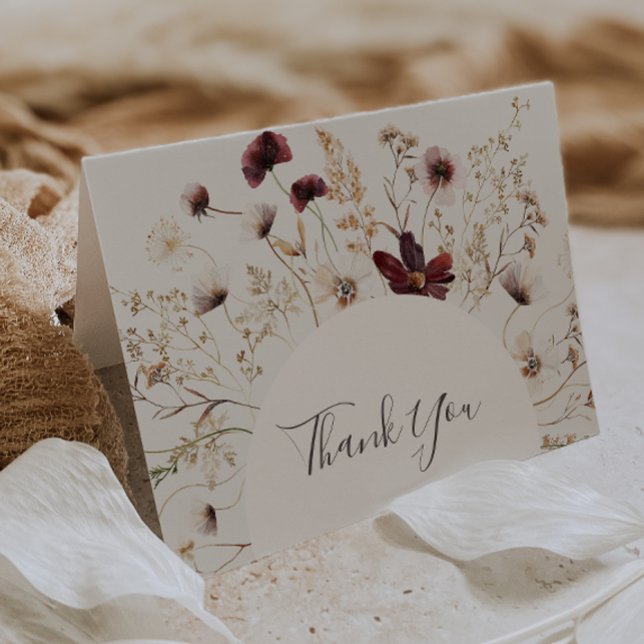 Copper Burgundy Wildflower | Beige Thank You Card (Creator Uploaded)