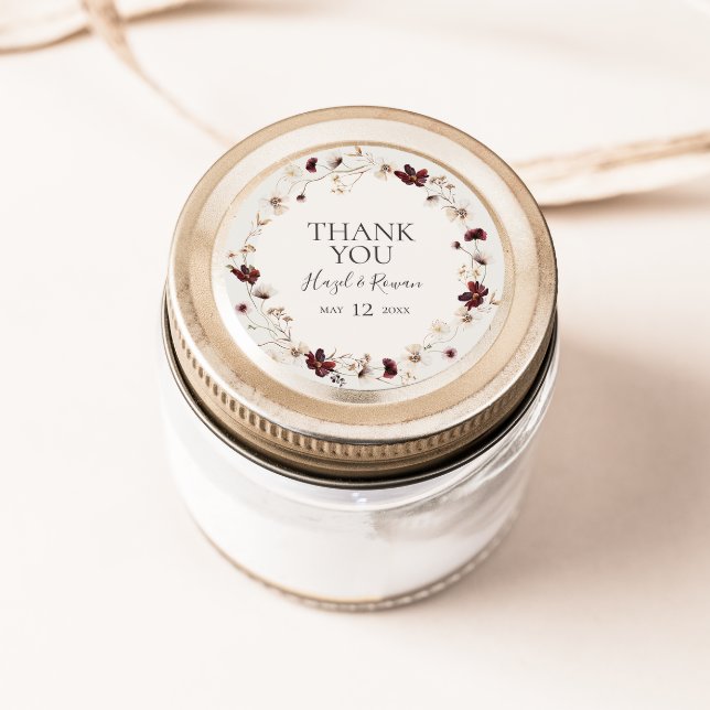 Copper Burgundy Wildflower | Beige Thank You Favou Classic Round Sticker (Creator Uploaded)