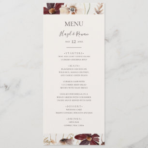 Copper Burgundy Wildflower Beige Wedding Dinner Menu