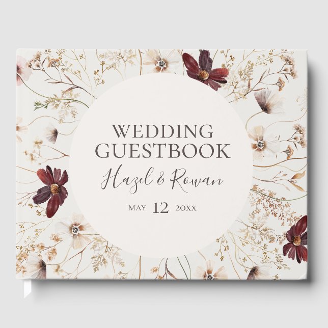 Copper Burgundy Wildflower | Beige Wedding Guest Book (Front)