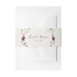 Copper Burgundy Wildflower   Beige Wedding Invitation Belly Band