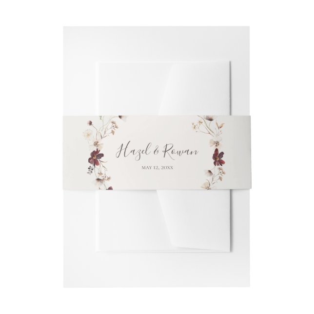 Copper Burgundy Wildflower | Beige Wedding Invitation Belly Band (Front Example)