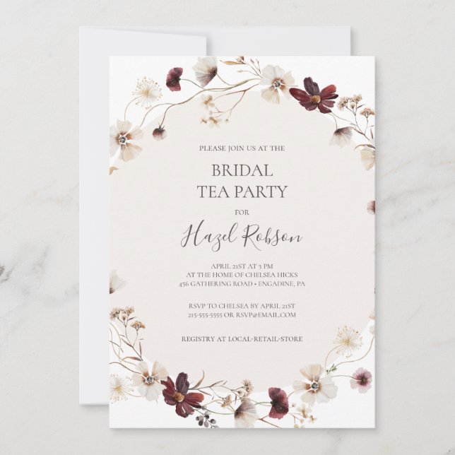 Copper Burgundy Wildflower | Bridal Tea Party Invitation (Front)