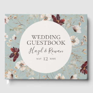 Copper Burgundy Wildflower Light Teal Wedding Guest Book